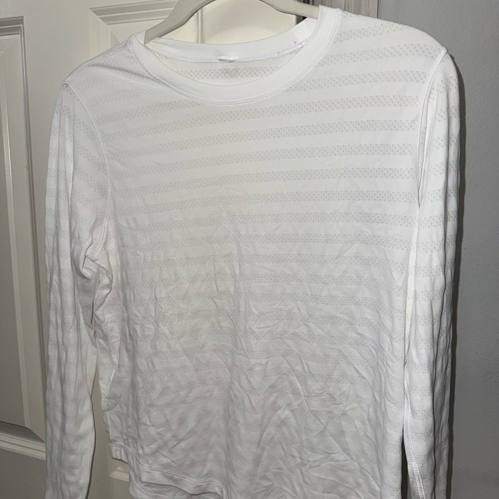 DSG White Long Sleeve Textured Crewneck Top